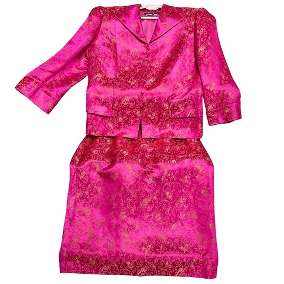 Donna Morgan Vintage Silk Blend Floral Print Fully Lined Jacket Skirt Set Suit - Picture 1 of 16